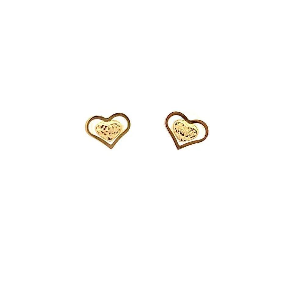 18K Yellow Gold Earrings Heart Stud 1.13grams - Picture 10 of 12